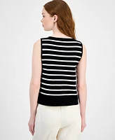 T Tahari Women's Striped Boat-Neck Sleeveless Sweater