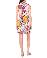Msk Women's Printed Zip-Neck Sleeveless Swing Dress
