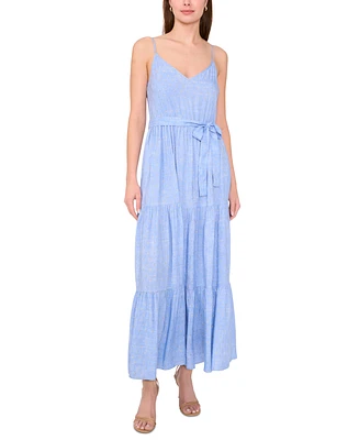 Msk Women's Belted Tiered Sleeveless Maxi Dress