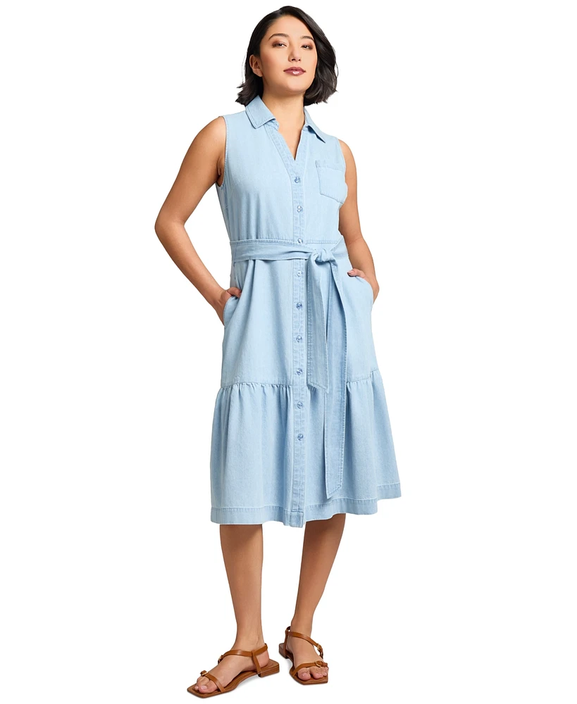 Jones New York Petite Cotton Belted A-Line Shirtdress