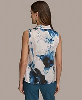 Donna Karan New York Women's Sleeveless Printed Cowlneck Top