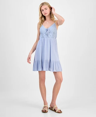 Madden Girl Juniors' Crochet-Trim Sleeveless Mini Dress