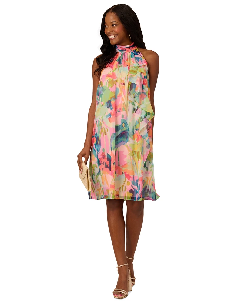 Adrianna Papell Petite Printed Chiffon Halter Dress