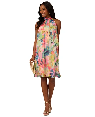 Adrianna Papell Petite Printed Chiffon Halter Dress