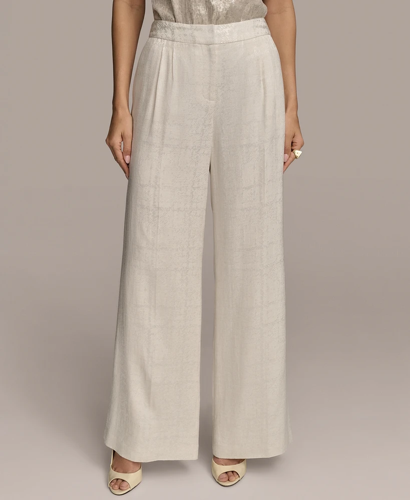 Donna Karan New York Women's Linen-Blend Jacquard Wide-Leg Pants