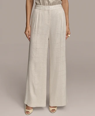 Donna Karan New York Women's Linen-Blend Jacquard Wide-Leg Pants