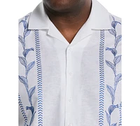 Cubavera Men's Big & Tall Classic-Fit Leaf Embroidered Panel Linen Blend Button-Down Camp Shirt