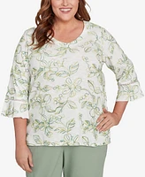 Alfred Dunner Plus Santa Fe Embroidered Floral Vines Cotton Top