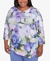 Alfred Dunner Plus Santa Fe Dramatic Pansies Floral Print Top