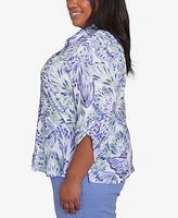 Alfred Dunner Plus Santa Fe Abstract Butterfly Collared Button Front Top