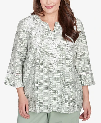 Alfred Dunner Plus Santa Fe Embroidered Geometric Flare Sleeve Top