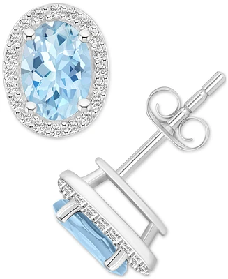 Lab Grown Aquamarine (1-3/5 ct. t.w.) & Created White Sapphire (1/5 Stud Earrings 10k Gold (Available Additional Gemstones)