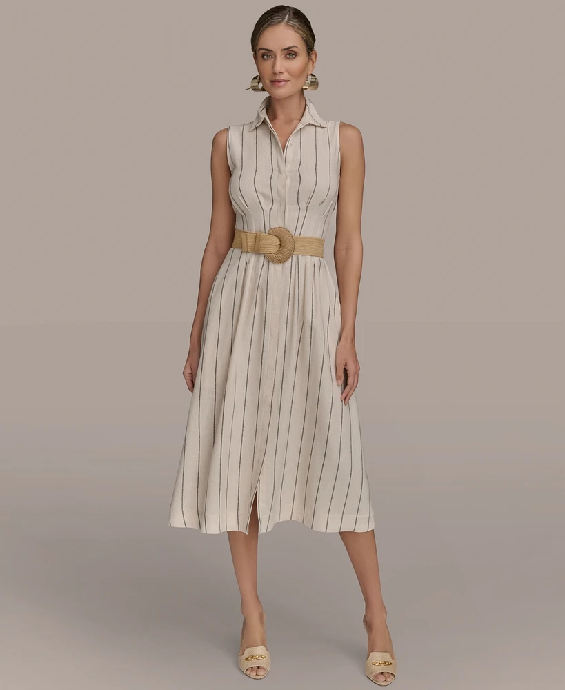 Donna Karan New York Women's Striped Belted Shirt Dress