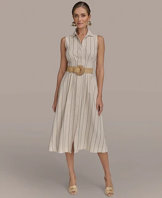 Donna Karan New York Women's Striped Belted Shirt Dress