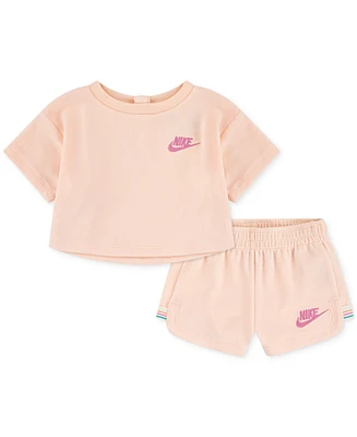 Nike Baby Girls Let's Roll Towel Terry T-Shirt & Shorts, 2 Piece Set