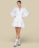 Avec Les Filles Women's Cotton Lace-Trim Floral-Print Mini Dress