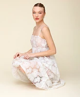 Avec Les Filles Women's Embroidered Beaded Mesh Dress