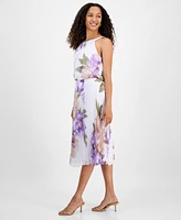 Robbie Bee Women's Floral Chiffon Halter Midi Dress