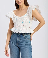 En Saison Women's Nellie Flutter-Sleeve Shirred Top