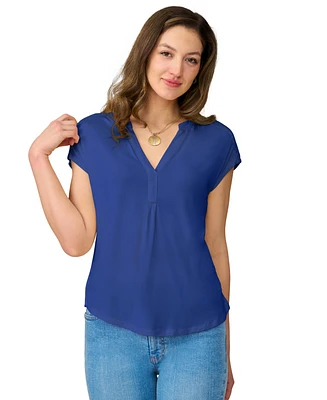 Cable & Gauge Women's Braided Crochet Trim Pleated Top