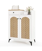 2-Door Shoe Rack Organizer with Drawer and 6 Removable Shelves-White