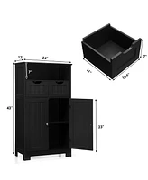 Gymax Bathroom Floor Cabinet Wooden Storage Organizer w/Drawer Doors Espresso