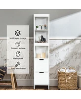 Gymax Bathroom Floor Cabinet Multifunctional Storage Organizer 5Tier Shelves&2 Drawers
