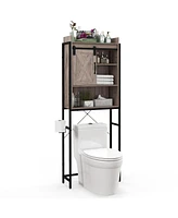 Gymax Over The Toilet Storage Cabinet Rack Bathroom w/ Slipping Barn Door Grey