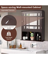 Gymax Mirrored Medicine Cabinet Bathroom Wall Mounted Storage W/Adjustable Shelf Brown