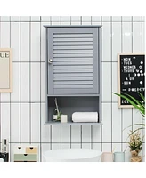 Gymax Bathroom Wall Mount Storage Cabinet Single Door w/Height Adjustable Shelf Grey