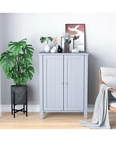 Gymax 2-Door Bathroom Floor Storage Cabinet Space Saver Organizer Grey