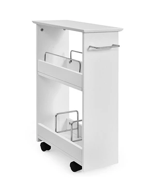 Gymax Slim Rolling Storage Cart 3-Tier Bathroom Cabinet Mobile Shelving Unit w/ Handle