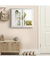 Gymax Bathroom Medicine Cabinet 2-Tier Wall-Mounted Mirror Storage Cabinet W/Handles