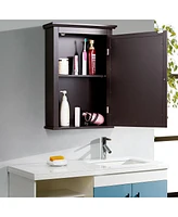 Gymax Bathroom Mirror Cabinet Wall Mounted Medicine Storage Adjustable Shelf Brown