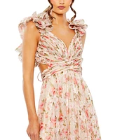 Mac Duggal Women's Ruffle Tiered Cut-Out Chiffon Floral Gown