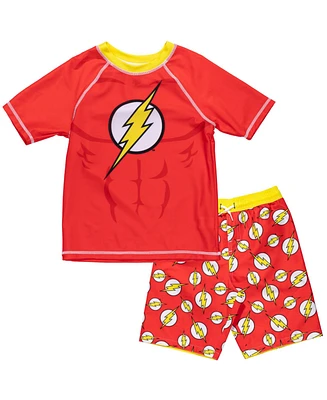 Justice League Toddler Boys Rash Guard and Swim Trunks Outfit Set
