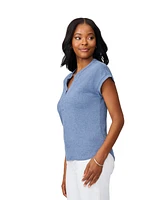 Cable & Gauge Women's Embroidered Crinkle Henley Top