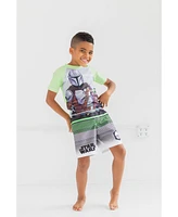 Star Wars Boys The Mandalorian Pullover Rash Guard and Swim Trunks Outfit Set