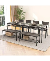 Industrial Style Rectangular Kitchen Table with Bench and Chairs