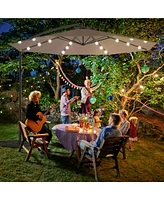 Gymax 10Ft Patio Solar Led Outdoor Offset Hanging Umbrella w/ 24 Lights