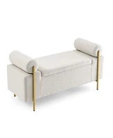 Upholstered Storage Bench with Cylindrical Armrests and Metal Legs Modern Rectangular Ottoman Seat for Bedroom Living Room or Entryway-The Pop Home