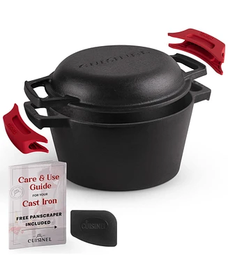Cuisinel Cast Iron Dutch Oven - 3-Quart Deep Pot - Pre-Seasoned 2-in-1 Multi-Cooker