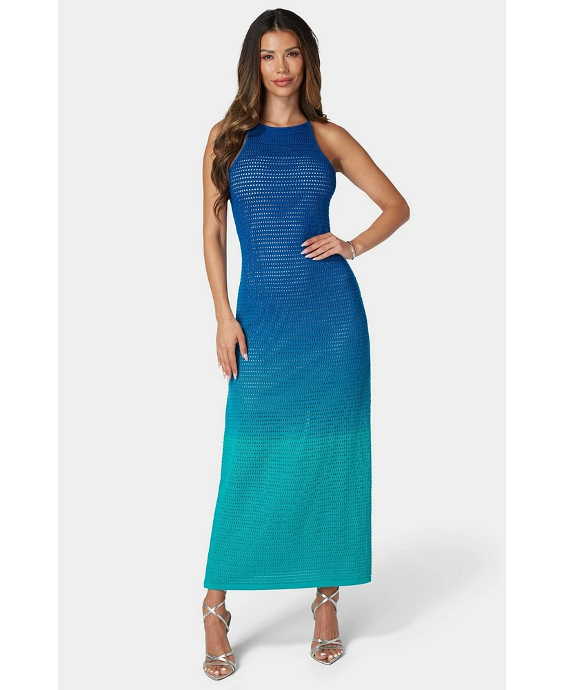 Bebe Women's Ombre Crochet Slip Maxi Dress
