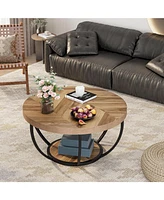 Tribesigns Round Coffee Table, Industrial 2-Tier Circle Table with Storage Shelves, Modern 31.7" Wooden Accent Center for Living Room, Ho