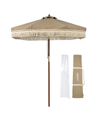 LAGarden Boho 7' Fringe Patio Umbrella with Tassels UPF50+ Boho Style 5-Year-Non-Fading for Outdoor Yard Market Mocha Meander
