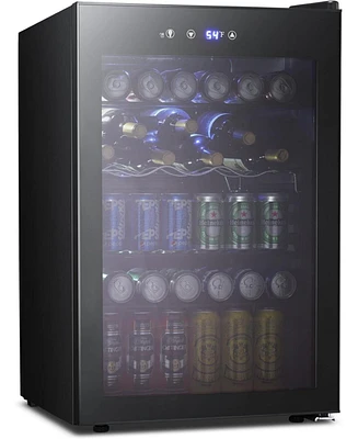 Antarctic Star 4.5 Cu.ft Beverage Cooler with Glass Door, Holds 145 Cans, Digital Temperature Control for Soda, Beer, or Wine, Compact Drink Fridge fo