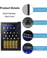 Antartic Star Beverage Cooler and Refrigerator, 95 Can/24 Bottle Mini Fridge with Glass Door, Compact Drink Fridge with Adjustable Shelves for Soda, B