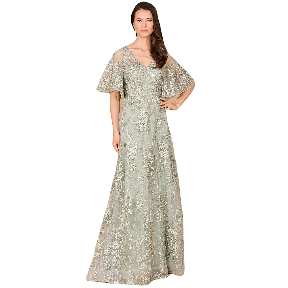 Lara Women's V-neck, Cape Sleeve Gown
