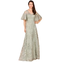 Lara Women's V-neck, Cape Sleeve Gown
