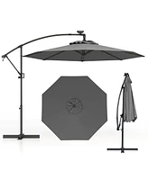 Gymax 10FT Offset Umbrella 360° Rotation Sun Shade Solar Powered Led Patio